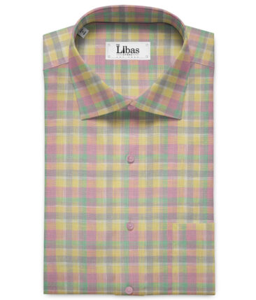 Burgoyne Men's Irish Linen 60 LEA Checks 2.25 Meter Unstitched Shirting Fabric (Yellow