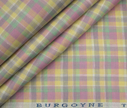 Burgoyne Men's Irish Linen 60 LEA Checks 2.25 Meter Unstitched Shirting Fabric (Yellow
