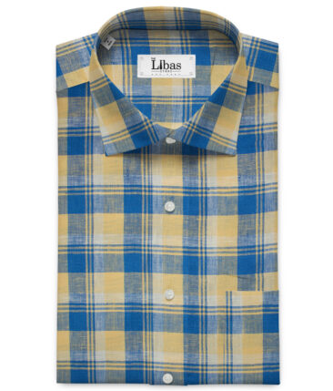 Burgoyne Men's Irish Linen 60 LEA Checks 2.25 Meter Unstitched Shirting Fabric (Yellow & Blue)