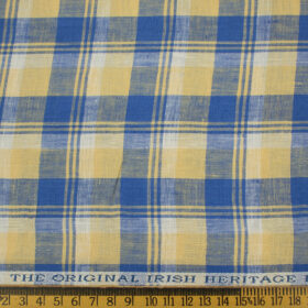 Burgoyne Men's Irish Linen 60 LEA Checks 2.25 Meter Unstitched Shirting Fabric (Yellow & Blue)