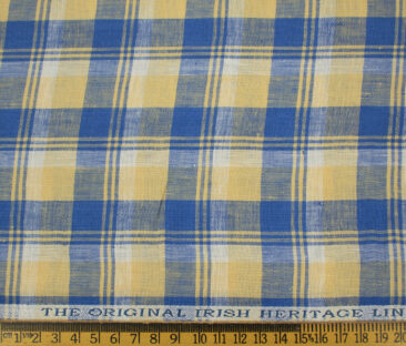 Burgoyne Men's Irish Linen 60 LEA Checks 2.25 Meter Unstitched Shirting Fabric (Yellow & Blue)