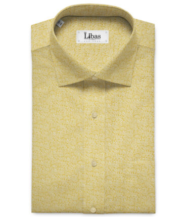 Burgoyne Men's Irish Linen 60 LEA Printed 2.25 Meter Unstitched Shirting Fabric (Yellow & White)