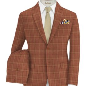 Cadini Men's Terry Rayon Checks 3.75 Meter Unstitched Suiting Fabric (Amber Orange)