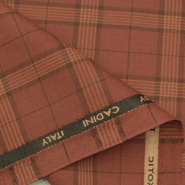 Cadini Men's Terry Rayon Checks 3.75 Meter Unstitched Suiting Fabric (Amber Orange)