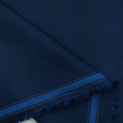 Don & Julio Men's Terry Rayon Checks 3.75 Meter Unstitched Suiting Fabric (Dark Royal Blue)