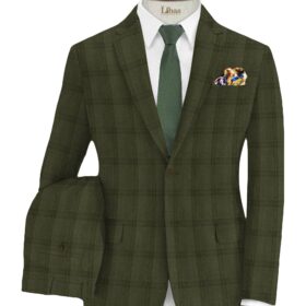 Don & Julio Men's Terry Rayon Checks 3.75 Meter Unstitched Suiting Fabric (Moss Green)
