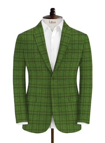 J.Hampstead Men's Terry Rayon Checks 3.75 Meter Unstitched Suiting Fabric (Light Green)