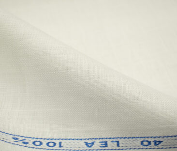 J.Hampstead Men's European Linen 40 LEA Solids 3.50 Meter Unstitched Shirting Fabric (Milky White)