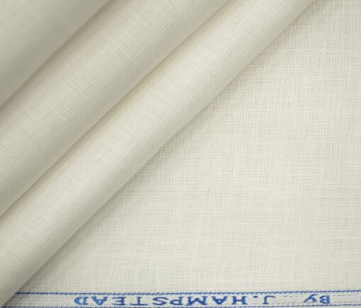 J.Hampstead Men's European Linen 40 LEA Solids 3.50 Meter Unstitched Shirting Fabric (Milky White)