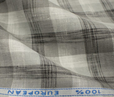 J.Hampstead Men's European Linen 60 LEA Checks 2.25 Meter Unstitched Shirting Fabric (White & Grey)