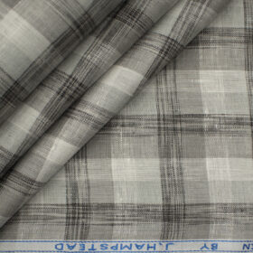 J.Hampstead Men's European Linen 60 LEA Checks 2.25 Meter Unstitched Shirting Fabric (White & Grey)