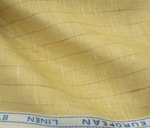 J.Hampstead Men's European Linen 60 LEA Striped 2.25 Meter Unstitched Shirting Fabric (Yellow)