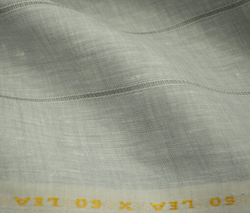 Linen Fiesta Men's European Linen 60 LEA Striped 2.25 Meter Unstitched Shirting Fabric (Pistachion Green)