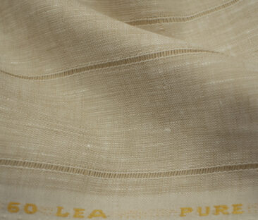 Linen Fiesta Men's European Linen 60 LEA Striped 2.25 Meter Unstitched Shirting Fabric (Sandcastle Beige)