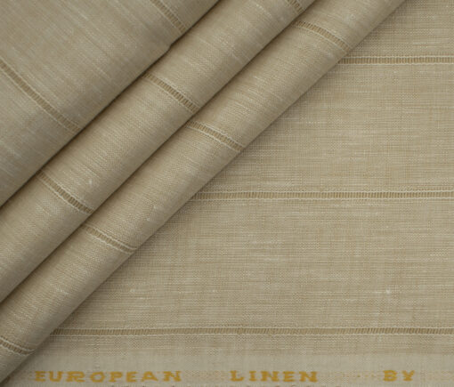 Linen Fiesta Men's European Linen 60 LEA Striped 2.25 Meter Unstitched Shirting Fabric (Sandcastle Beige)