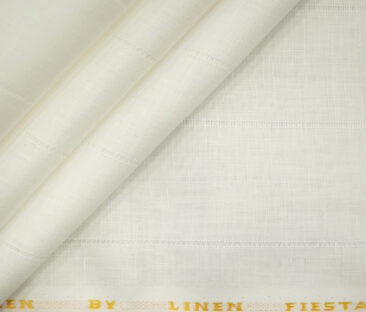 Linen Fiesta Men's European Linen 60 LEA Striped 2.25 Meter Unstitched Shirting Fabric (White)