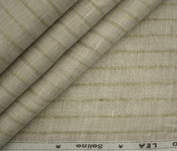 Solino Men's European Linen 60 LEA Striped 2.25 Meter Unstitched Shirting Fabric (Light Brown)