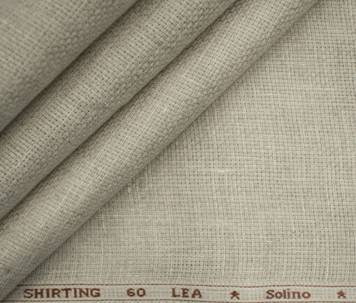 Solino Men's European Linen 60 LEA Structured 2.25 Meter Unstitched Shirting Fabric (Tan Beige)
