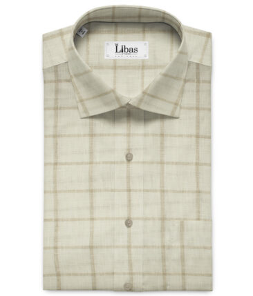 Solino Men's European Linen 60 LEA Checks 2.25 Meter Unstitched Shirting Fabric (Milky White & Brown)