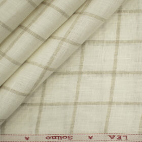 Solino Men's European Linen 60 LEA Checks 2.25 Meter Unstitched Shirting Fabric (Milky White & Brown)