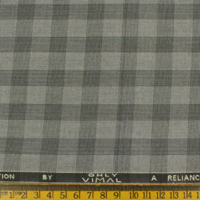 Vimal Men's Polyester Viscose Checks 3.75 Meter Unstitched Suiting Fabric (Light Grey)