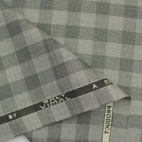 Vimal Men's Polyester Viscose Checks 3.75 Meter Unstitched Suiting Fabric (Light Grey)