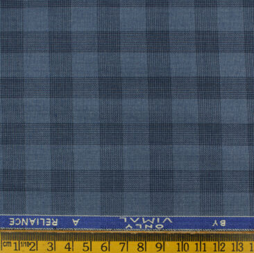 Vimal Men's Polyester Viscose Checks 3.75 Meter Unstitched Suiting Fabric (Sky Blue)