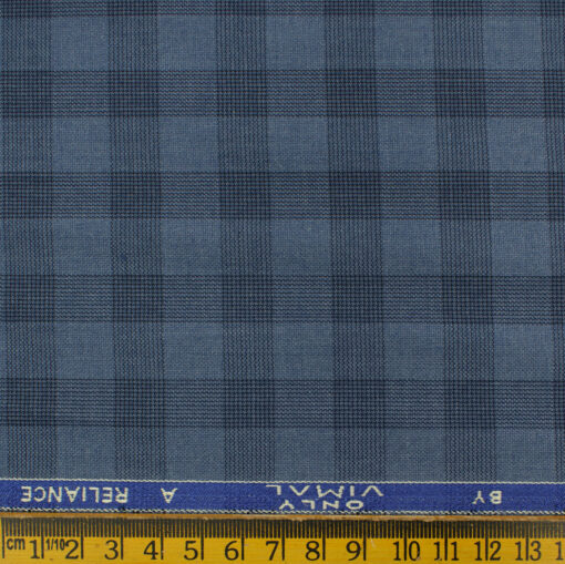 Vimal Men's Polyester Viscose Checks 3.75 Meter Unstitched Suiting Fabric (Sky Blue)