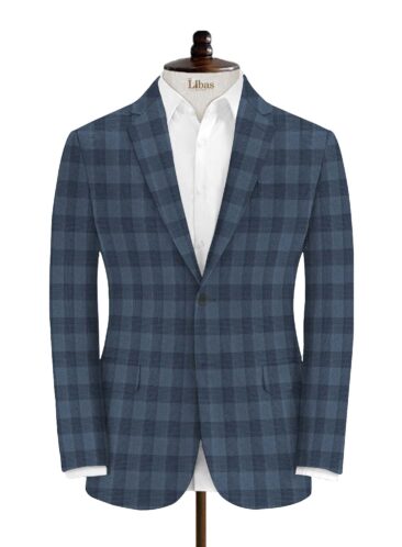 Vimal Men's Polyester Viscose Checks 3.75 Meter Unstitched Suiting Fabric (Sky Blue)