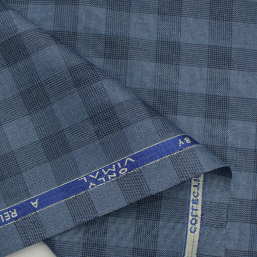 Vimal Men's Polyester Viscose Checks 3.75 Meter Unstitched Suiting Fabric (Sky Blue)