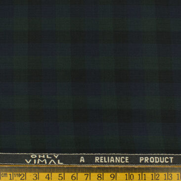 Vimal Men's Polyester Viscose Checks 3.75 Meter Unstitched Suiting Fabric (Green)