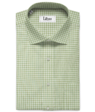 Birla Century Men's  Cotton Checks 2.25 Meter Unstitched Shirting Fabric (White & Green)