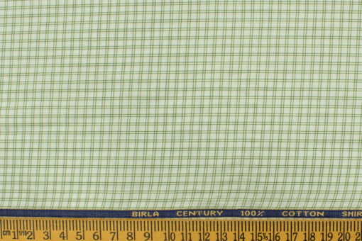Birla Century Men's  Cotton Checks 2.25 Meter Unstitched Shirting Fabric (White & Green)