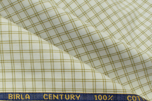 Birla Century Men's  Cotton Checks 2.25 Meter Unstitched Shirting Fabric (White & Brown)