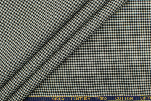 Birla Century Men's  Cotton Checks 2.25 Meter Unstitched Shirting Fabric (White & Black)