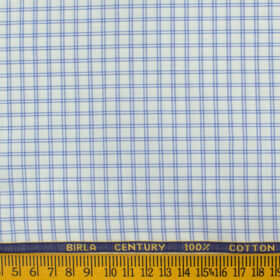Birla Century Men's  Cotton Checks 2.25 Meter Unstitched Shirting Fabric (White & Blue)