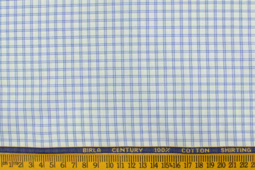 Birla Century Men's  Cotton Checks 2.25 Meter Unstitched Shirting Fabric (White & Blue)