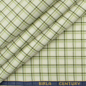 Birla Century Men's  Cotton Checks 2.25 Meter Unstitched Shirting Fabric (White & Green)