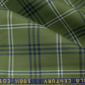 Birla Century Men's Cotton Checks 2.25 Meter Unstitched Shirting Fabric (Green)