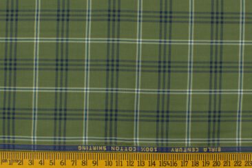 Birla Century Men's Cotton Checks 2.25 Meter Unstitched Shirting Fabric (Green)