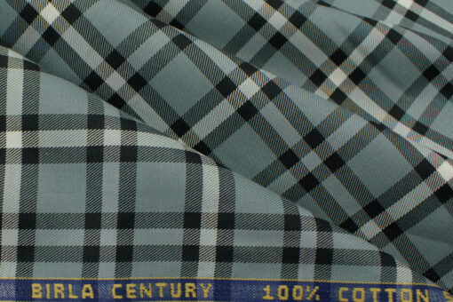 Birla Century Men's Cotton Checks 2.25 Meter Unstitched Shirting Fabric (Grey)