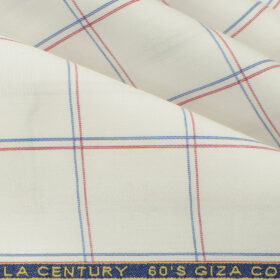 Birla Century Men's Giza Cotton Super 60's Checks 2.25 Meter Unstitched Shirting Fabric (White)