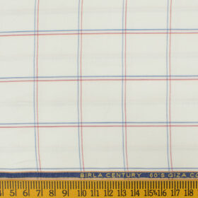 Birla Century Men's Giza Cotton Super 60's Checks 2.25 Meter Unstitched Shirting Fabric (White)