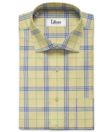 Birla Century Men's Cotton Checks 2.25 Meter Unstitched Shirting Fabric (Yellow)