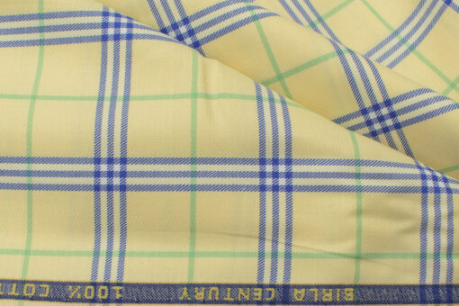 Birla Century Men's Cotton Checks 2.25 Meter Unstitched Shirting Fabric (Yellow)