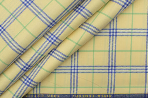Birla Century Men's Cotton Checks 2.25 Meter Unstitched Shirting Fabric (Yellow)