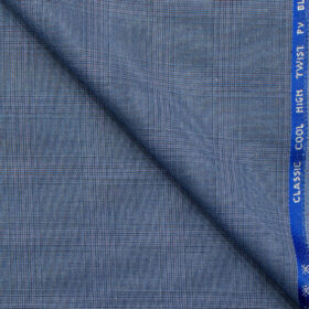 J.Hampstead Men's Polyester Viscose Checks 3.75 Meter Unstitched Suiting Fabric (Sky Blue)