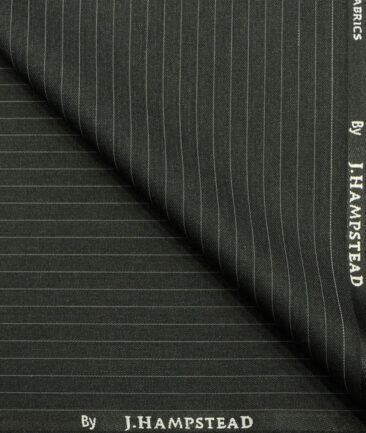 J.Hampstead Men's Polyester Viscose Striped 3.75 Meter Unstitched Suiting Fabric (Blackish Grey)