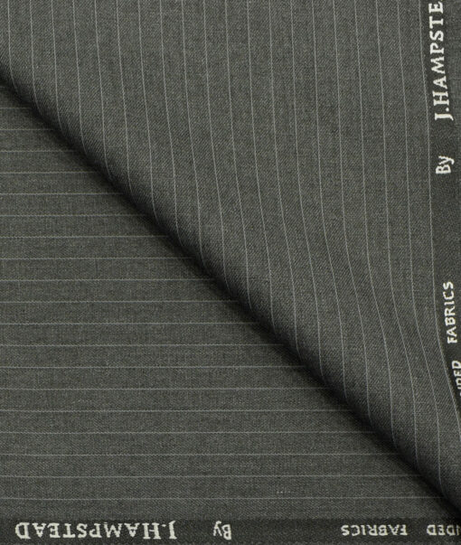 J.Hampstead Men's Polyester Viscose Striped 3.75 Meter Unstitched Suiting Fabric (Worsted Grey)