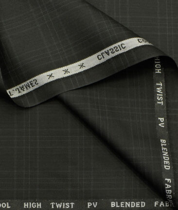 J.Hampstead Men's Polyester Viscose Checks  Unstitched Suiting Fabric (Black) - Image 2